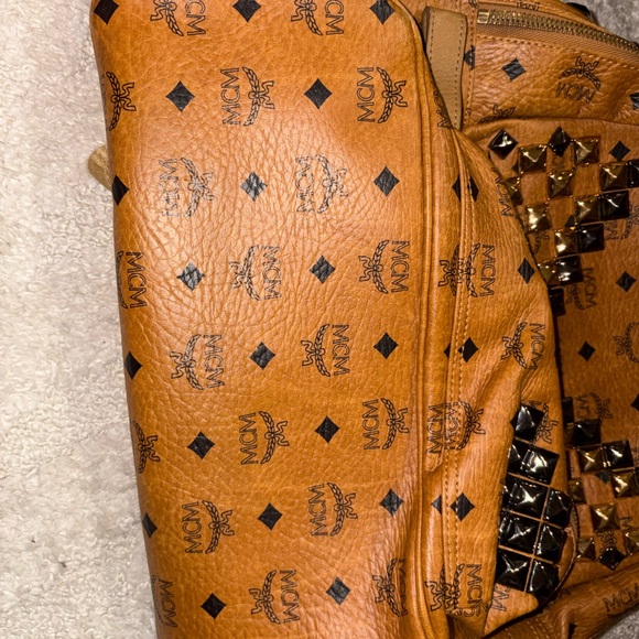 MCM Tan Backpack with Gold and Black Studs - Picture 8 of 11
